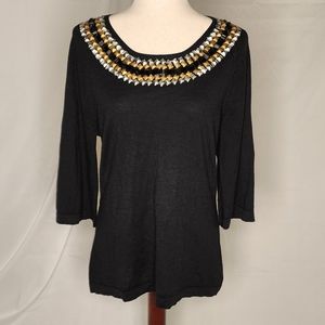 St. John for Neiman Marcus Black 3/4 sleeve Bejeweled Top Size L